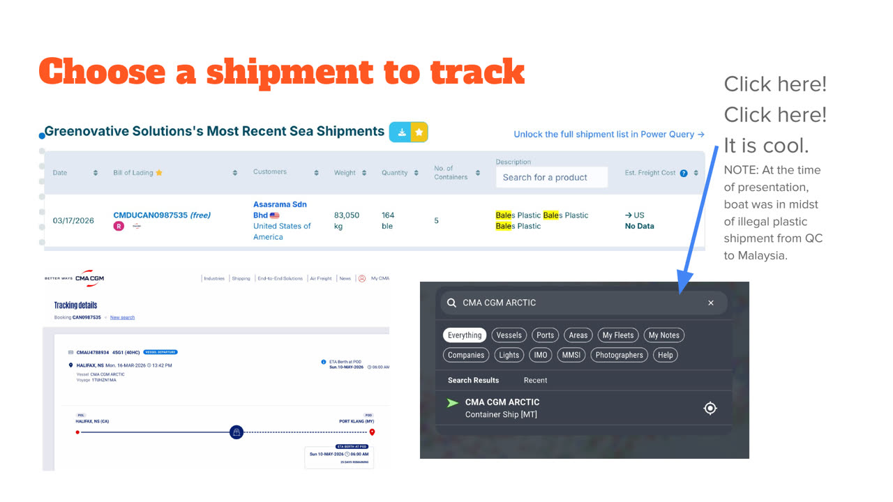 Slide tracking plastic waste shipments with trade data