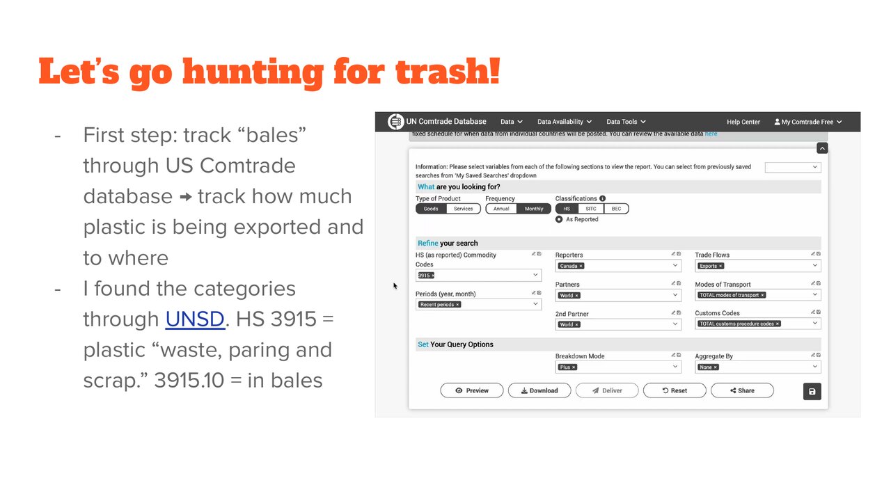 Student slide: tracking Canadian plastic waste exports in the UN Comtrade database
